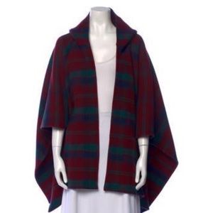 Franco Ferrari NWOT plaid blue, red,  and green open cape jacket with hood